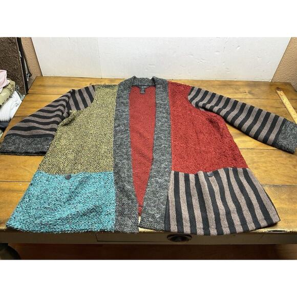 Ali Miles Sweaters - Ali Miles Boucle Knit Flyaway Colorblock 3/4 Sleeve Cardigan Sweater Womens 2X